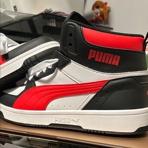 Puma Red and Black High-Top Sneakers with Padded Collar